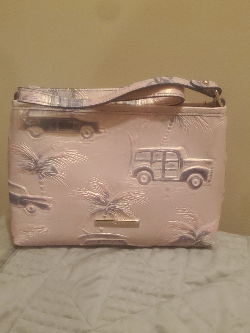Brahmin Leather Pink Embossed Palm Beach Wristlet Clutch